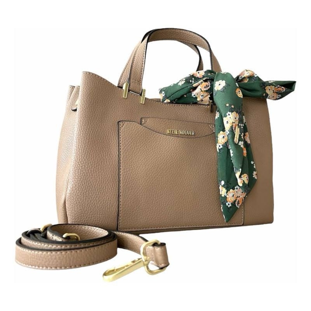 Steve Madden Tan Leather Tote Bag with Floral Scarf